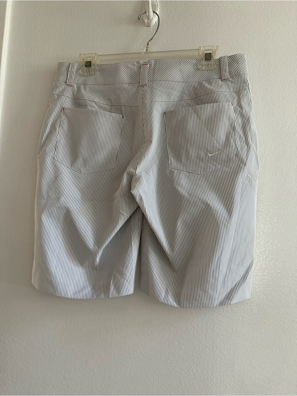 Nike White and Light Blue Pinstripe Golf Shorts women 8( medium)
